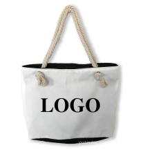 wholesale custom woman canvas printed tote handbag summer ladies tote beach rope hand bag